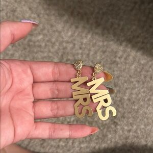 Gold 'MRS' Earrings